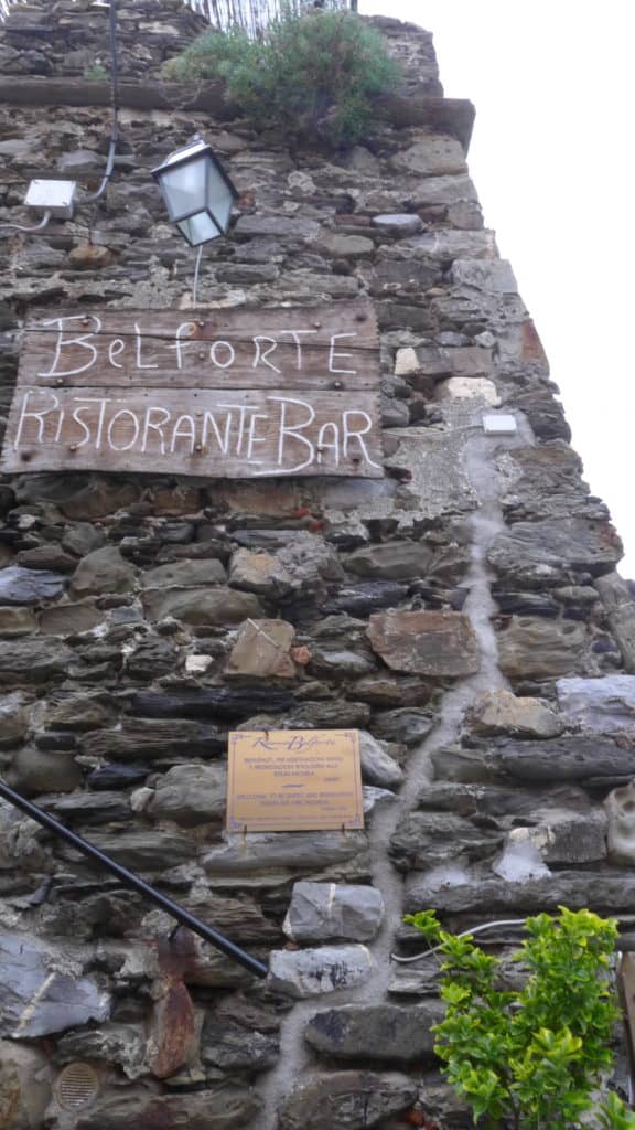 Cinque Terre Travel - Photo of the handmade sign that reads Belforte Restorante Vernazza.  