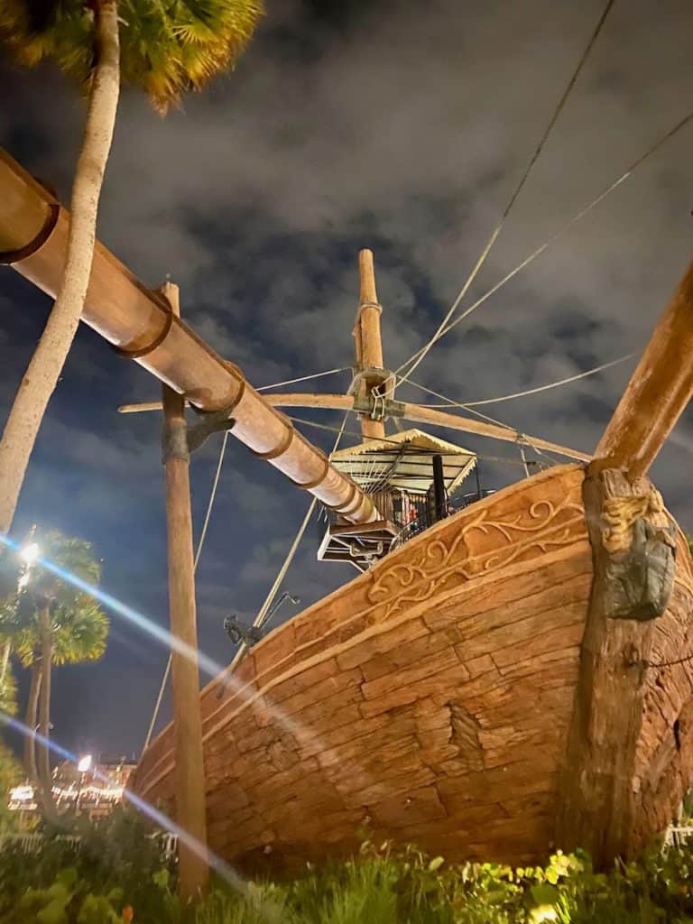 Disney Beach Club at Stormalong Bay - pirate ship photo taken at night