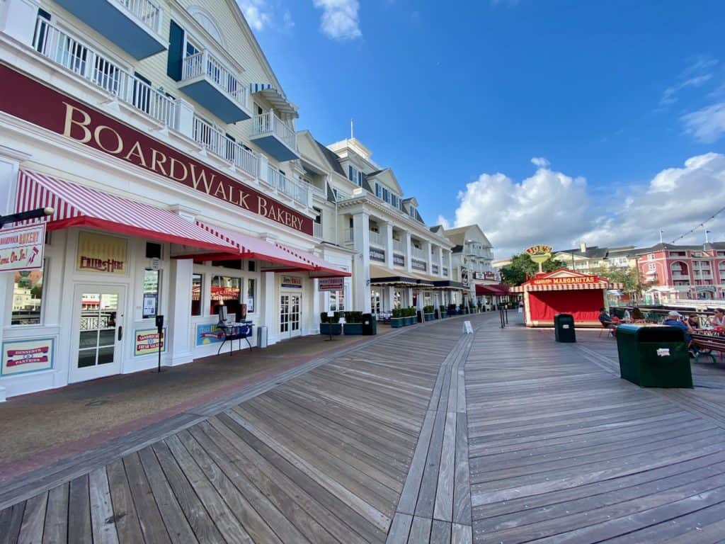 Disney Boardwalk is easy walking from beach club resorts on this boardwalk with shops.