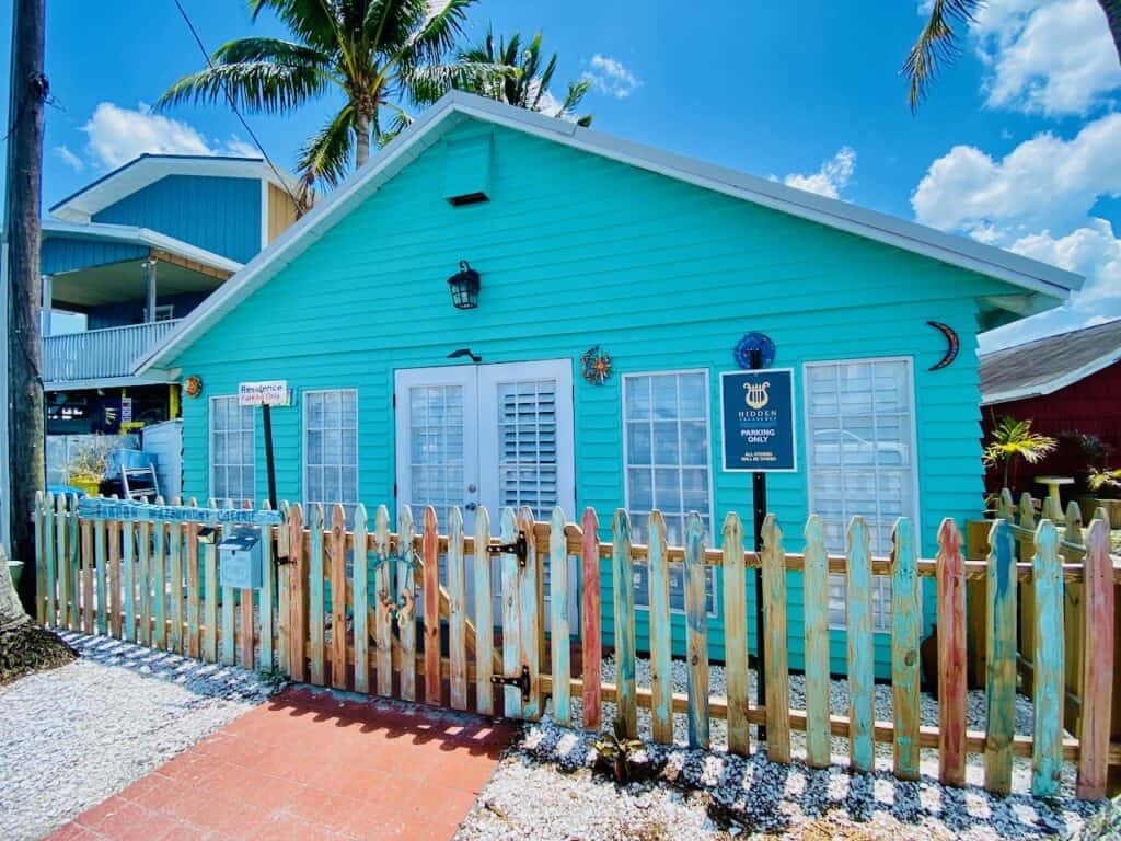 Matlacha Island has tons of these colorful teal or island color hotels and shops