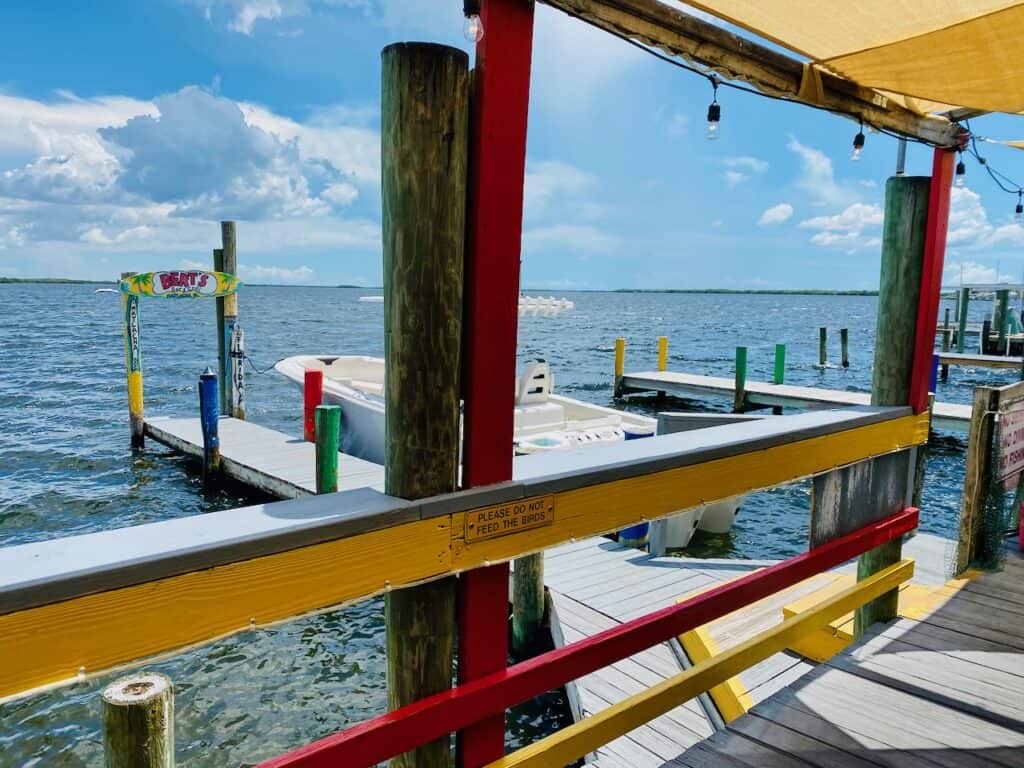 Bert's is one of the best Matlacha restaurants and look at the dock space  with plenty of boat parking.