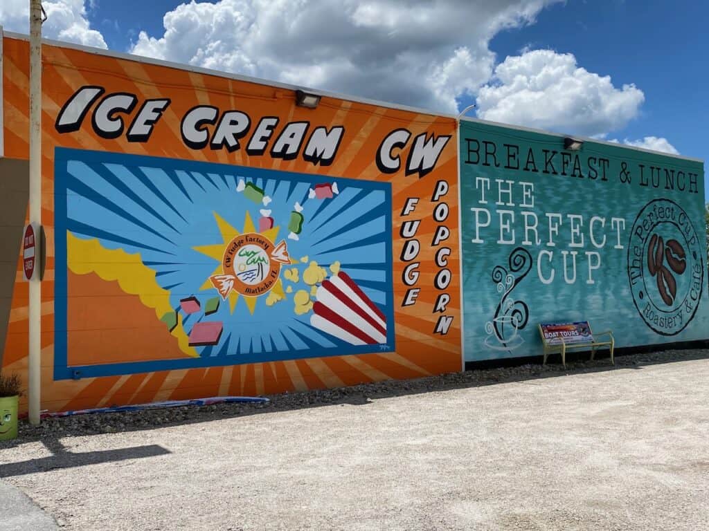 Wall mural of the Perfect Cup Restaurant in Matlacha FL
