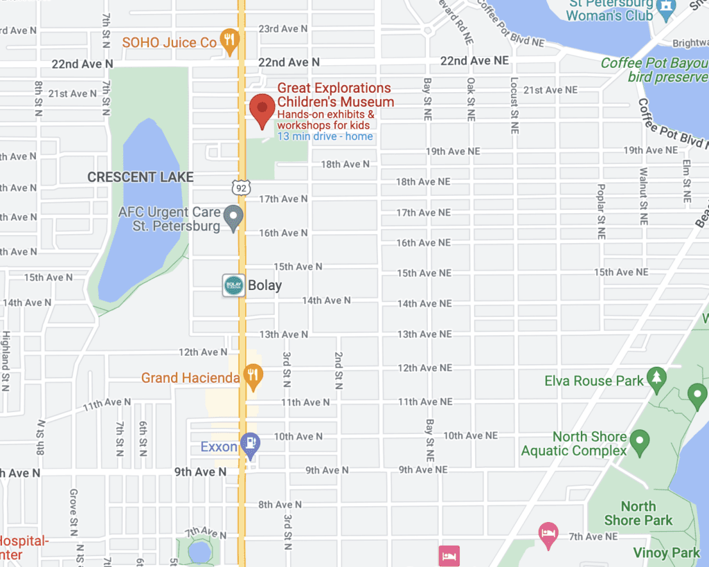 Google Maps of Great Explorations Children's Museum - located next to Sunken Gardens in St Petersburg FL.