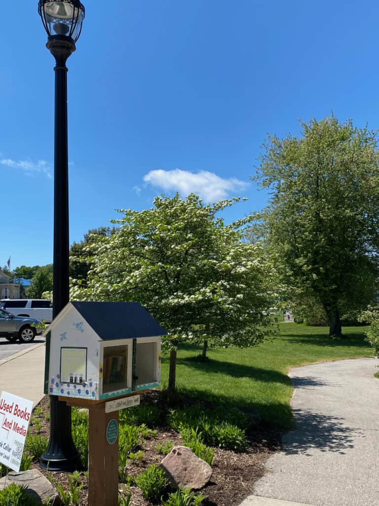 Path to the Island House and Library books in Elk Rapids