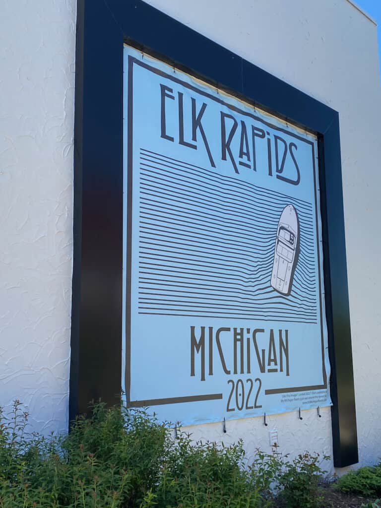 Elk Rapids Michigan sign in downtown Elk Rapids.