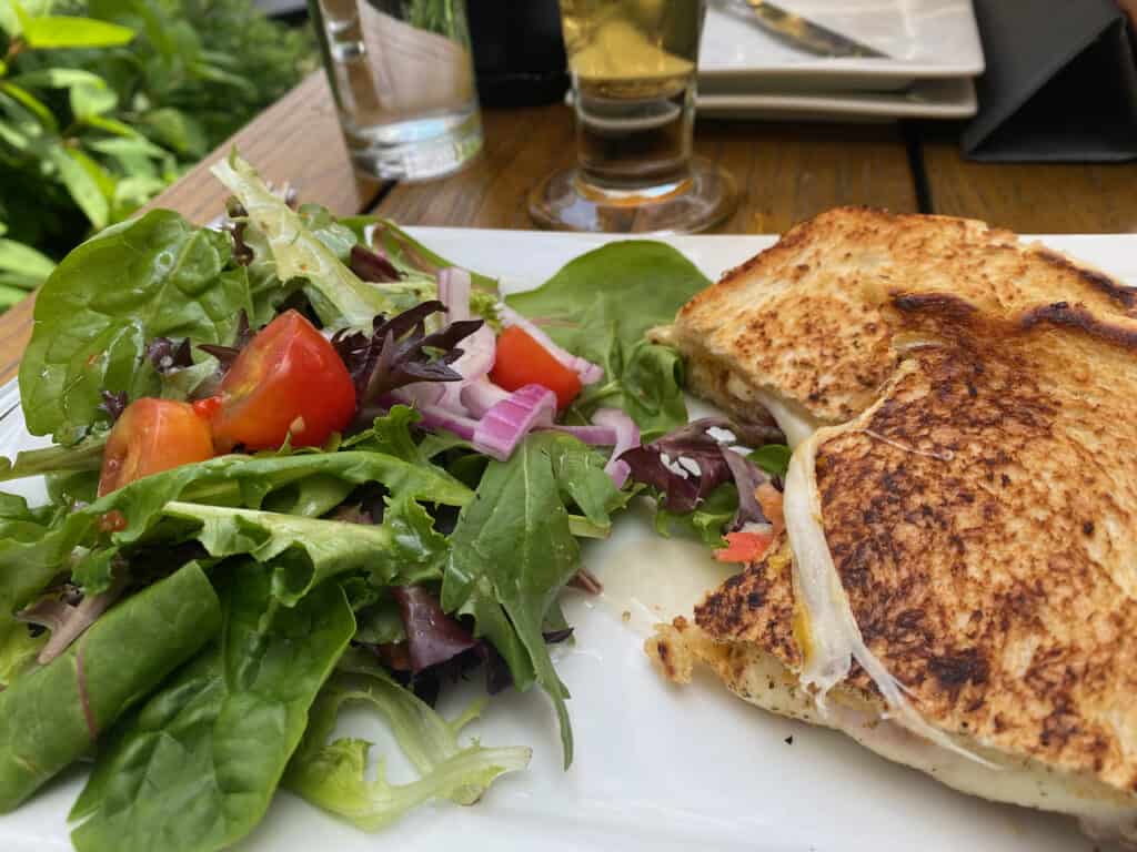 grilled cheese and salad at Prost Wine Bar