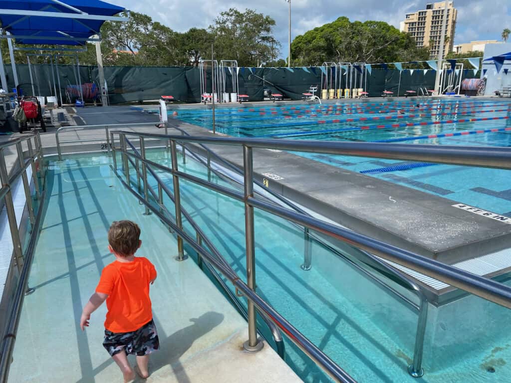  25 meter training pool with zero depth entry at North Shore Aquatic Complex; pool with zero depth