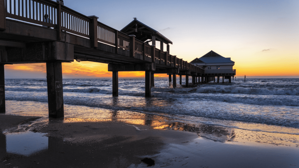 Pier 60 in Clearwater Beach sunset.  When deciding between St Pete Beach vs Clearwater Beach, St Pete Beach doesn't have a pier.  