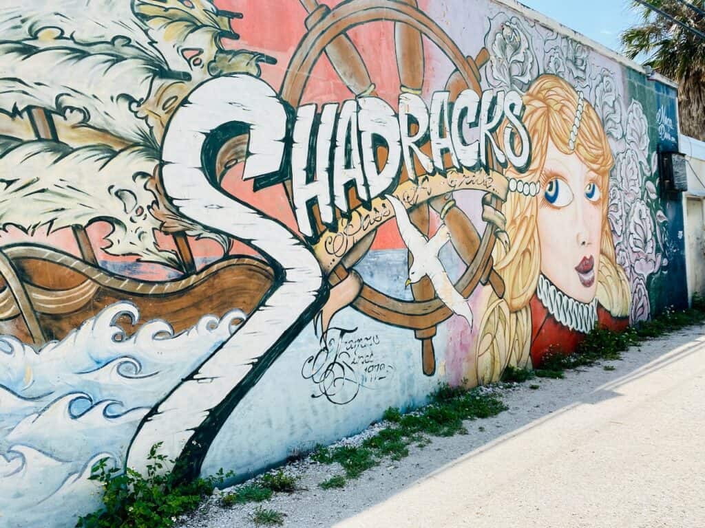 Shadracks Bar in Pass-a-grille Beach - St Pete Beach Bars - mural outside is a long-standing image located in the alley.
