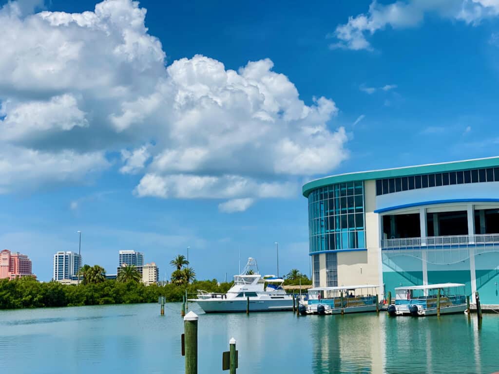 Exterior photo of the docks at the marina in Clearwater Beach, FL.