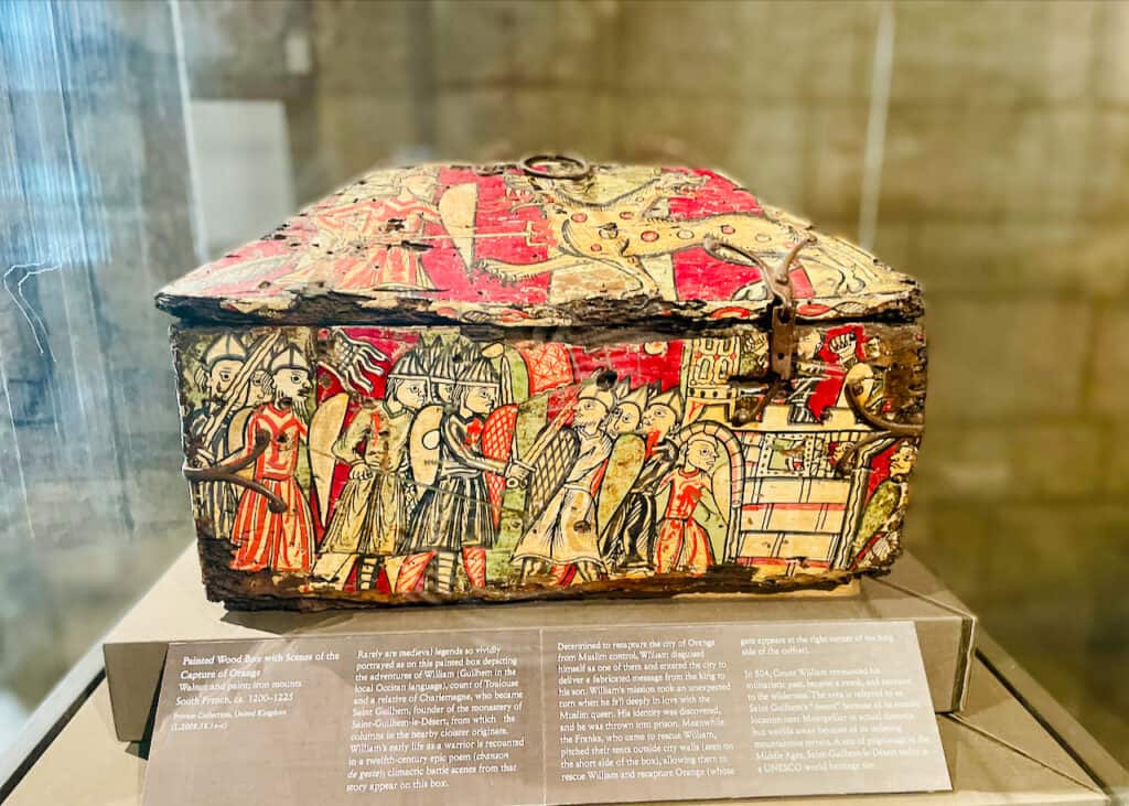 Rarely will you find such vividly portrayed images on boxes from the 1200s.  This box is at the Met Cloisers Museum.