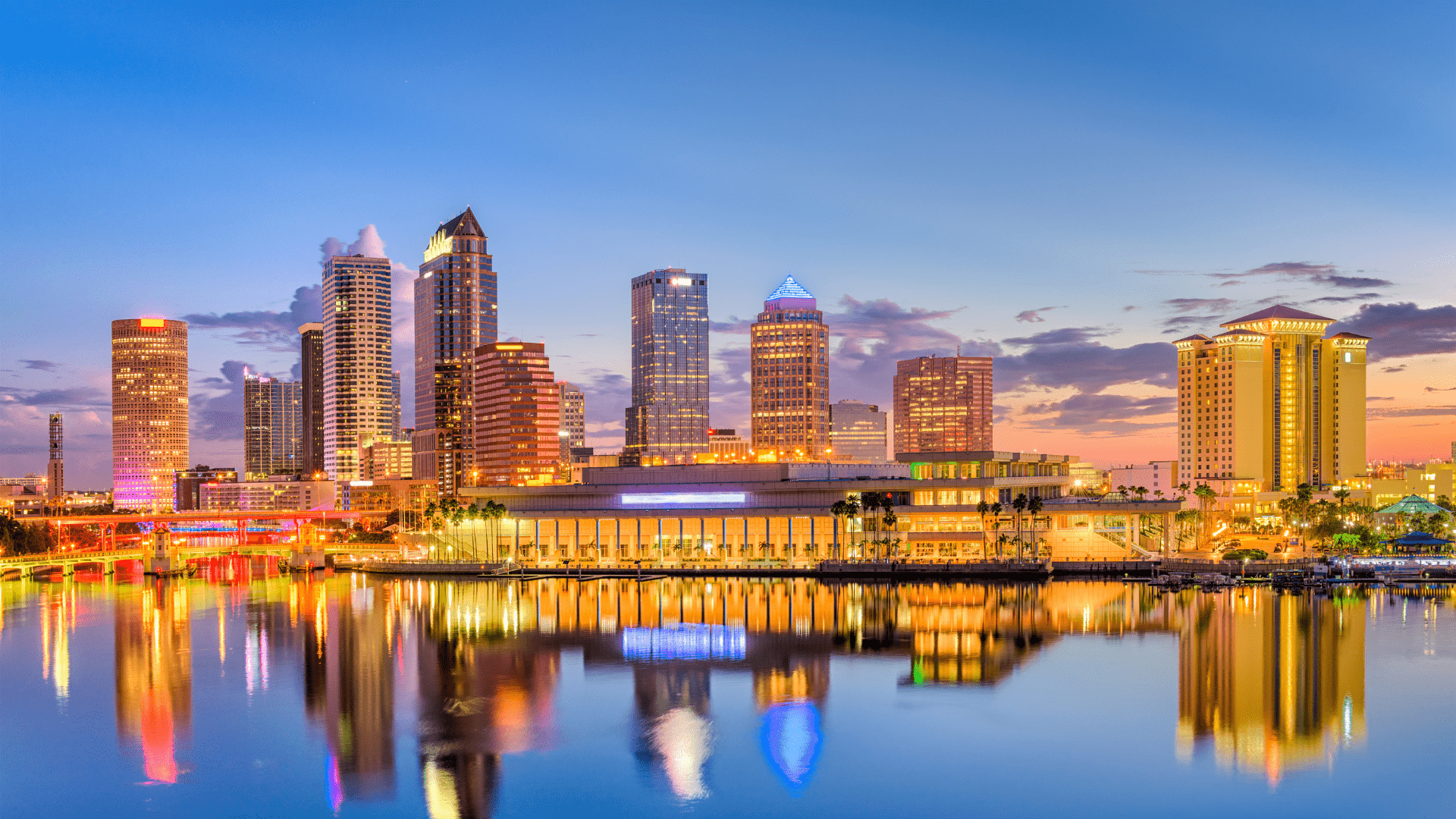 Canva Pro License Photo of Tampa Skyline Night in Tampa Florida, Things to Do in Tampa for Couples