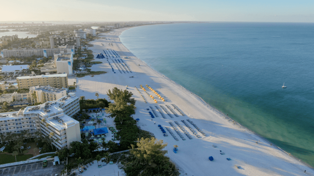 St Pete Beach Ariel Photo with white sandy beaches and blue green water and hotels st petersburg fl on the beach