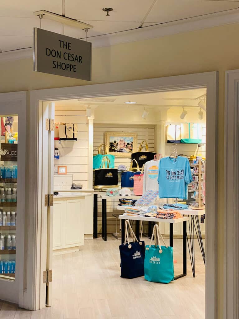 The Don Cesar Shop in St Pete Beach is full of clothing, bags, and beach wear. It is located under The Don CeSar.