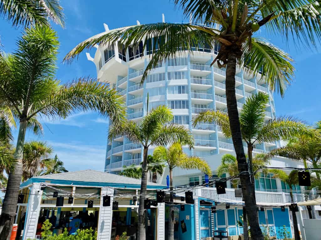 Bellweather Beach Resort is one of my favorite hotels in St Pete beach for views - photo shows the tall round building. 
st petes beach hotel resorts
