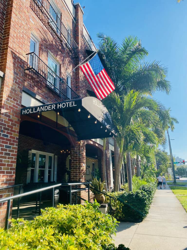 The Hollander Hotel is in downtown St Pete. Photo taken of the American flag and entrance.