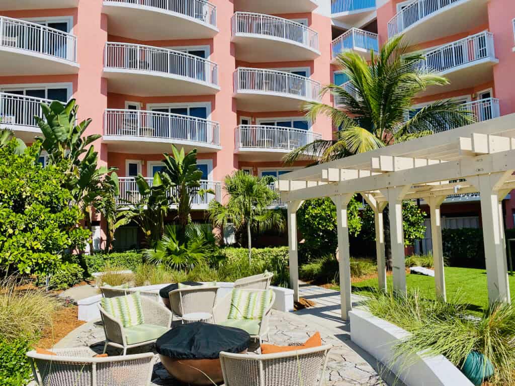 Beach House Suites by the Don Cesar - back courtyard view in St Pete Beach Florida. One of the best Hotels with pools in st pete beach since it has access to Don CeSar property as well as the Beach Suites pools.