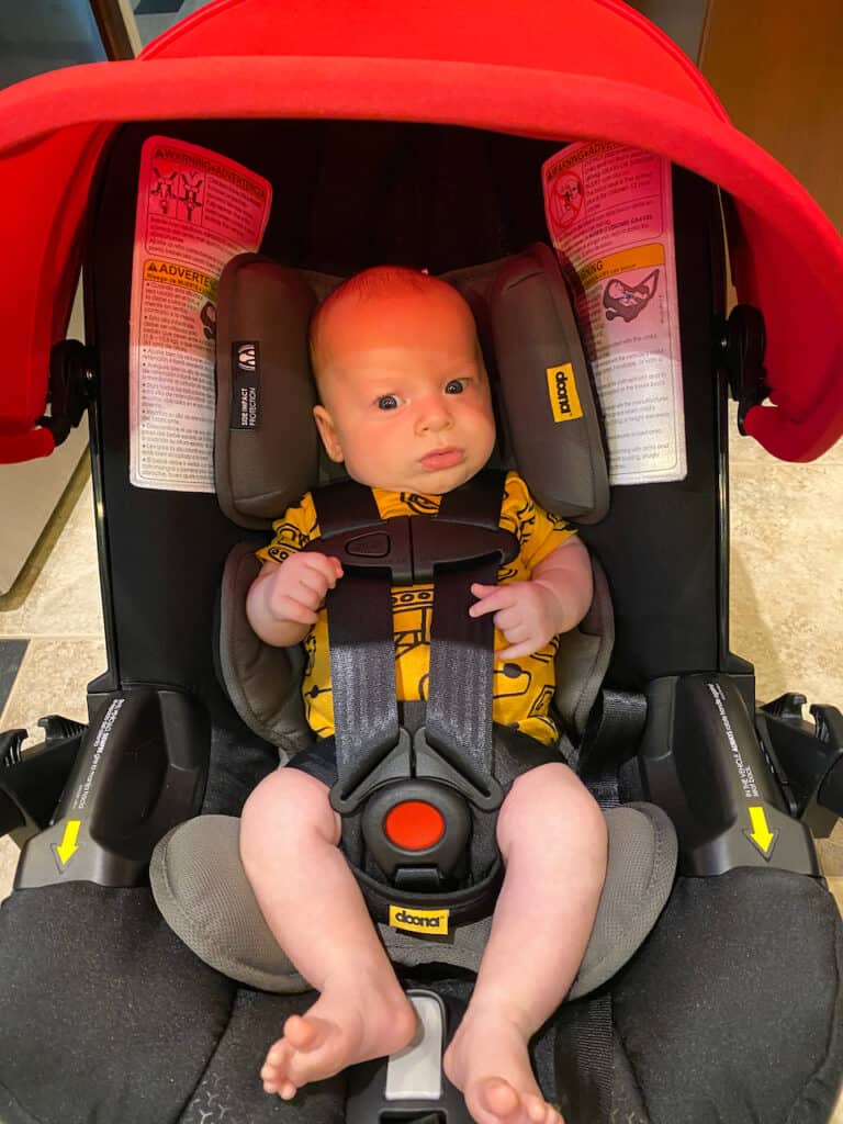 Red Doona Stroller and Car Seat - our favorite and best baby travel essentials.
