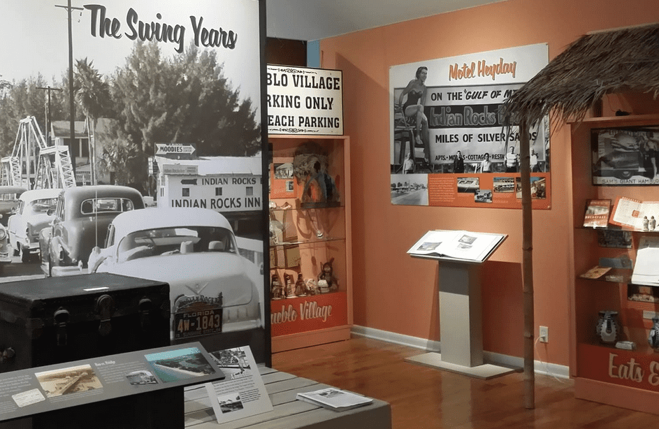 Photo inside the museum showing the swing years display and local motel information from years ago.  One of the best history lessons and things to do in Indian Rocks Beach Florida https://www.irbmuseum.com/ 