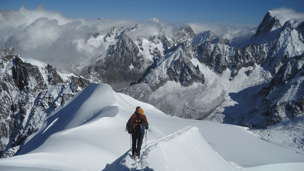 Chamonix France skiier in the mountains