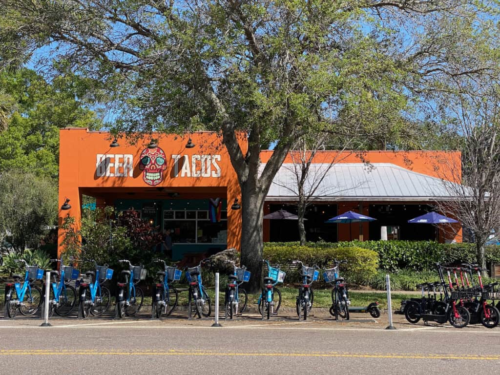 Casita is orange building on Central Avenue with bikes out front. 