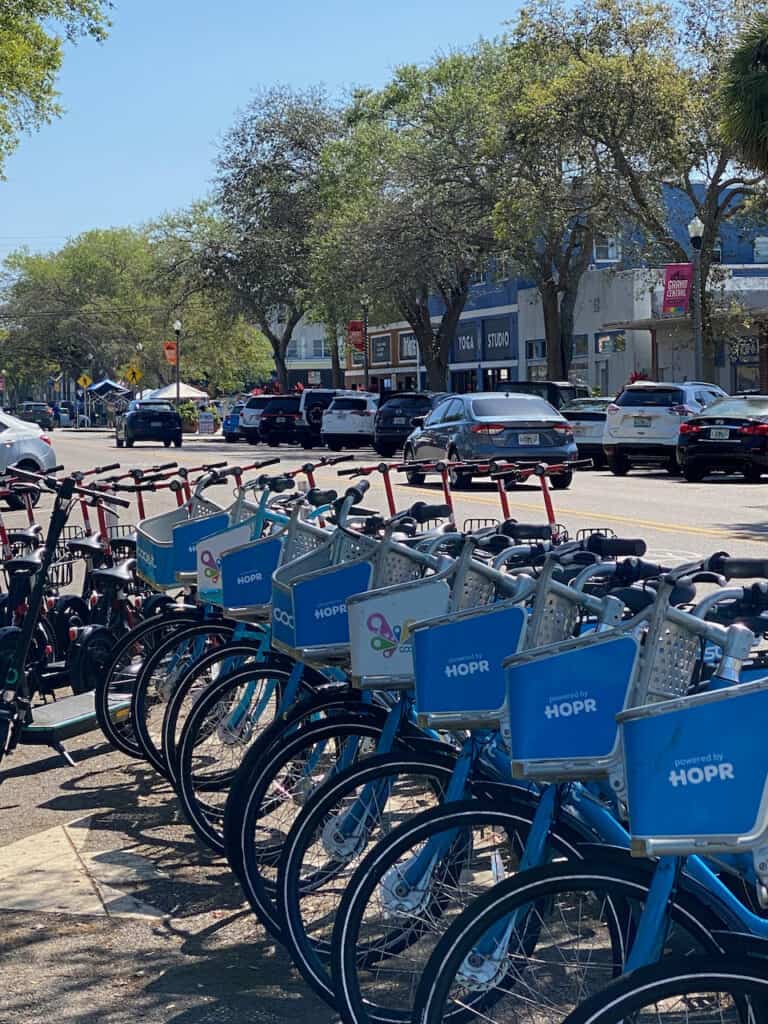 biking in st petersburg - rows of bikes you can rent