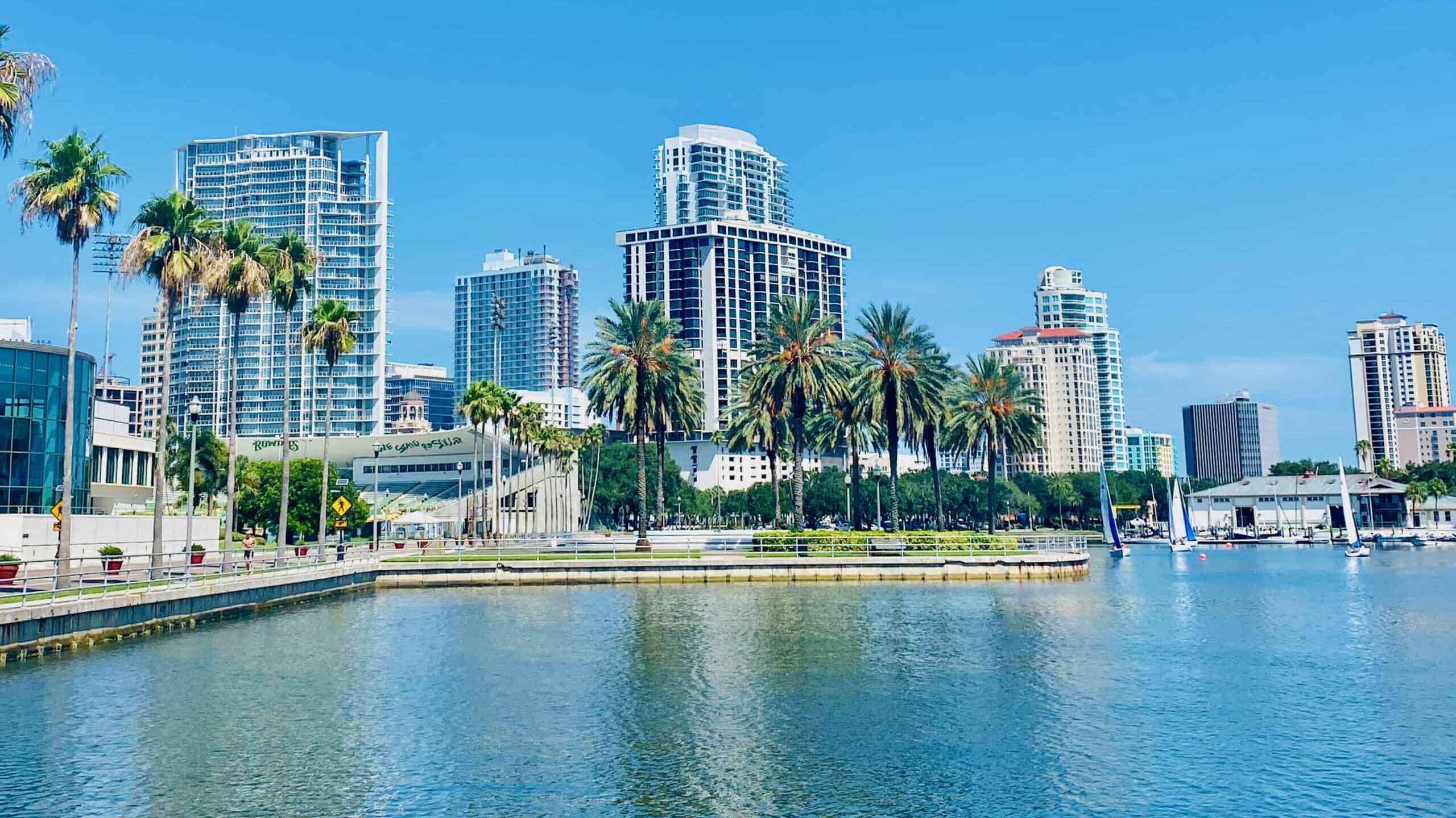 best things to do in st petersburg fl is to see these views of downtown. Located next to Alfred Whitted Park you'll see sailboats and park views of the water.