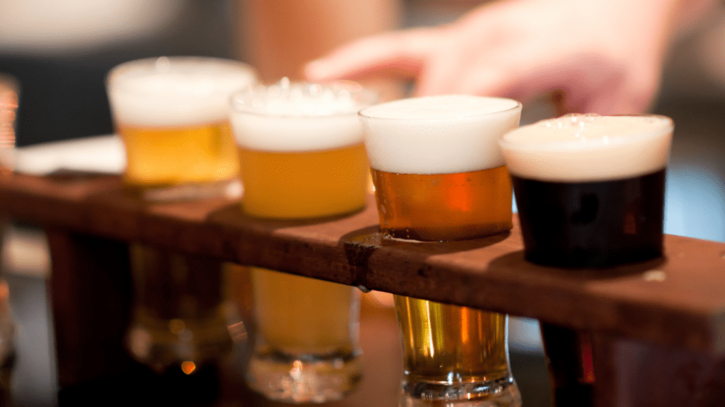 craft brews poured in a sampler 