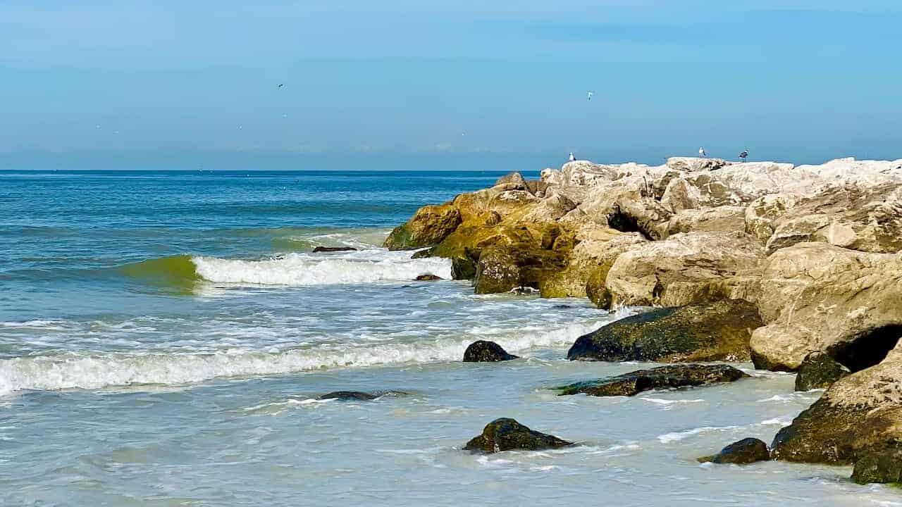 Upham Beach photos of the rock jetty