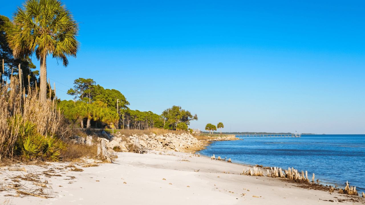 Carrabelle, FL has one of the best beaches near Tallahassee FL - showing water views