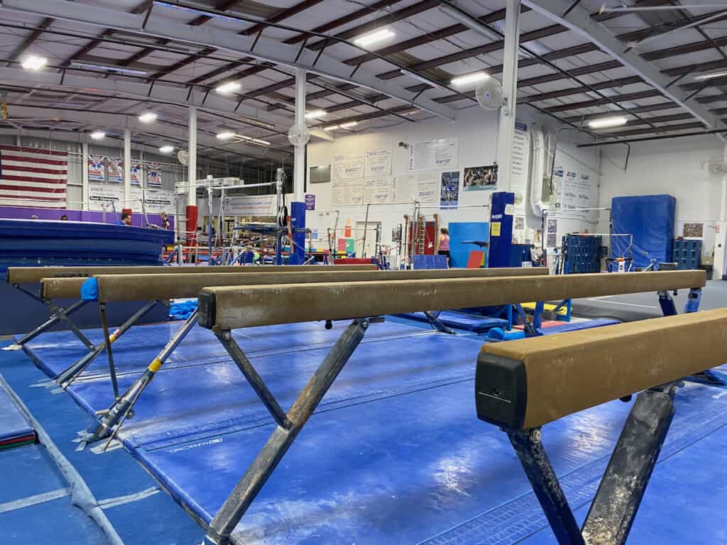 Tampa Bay Turners balance beams are shown in their gym in St Petersburg, FL