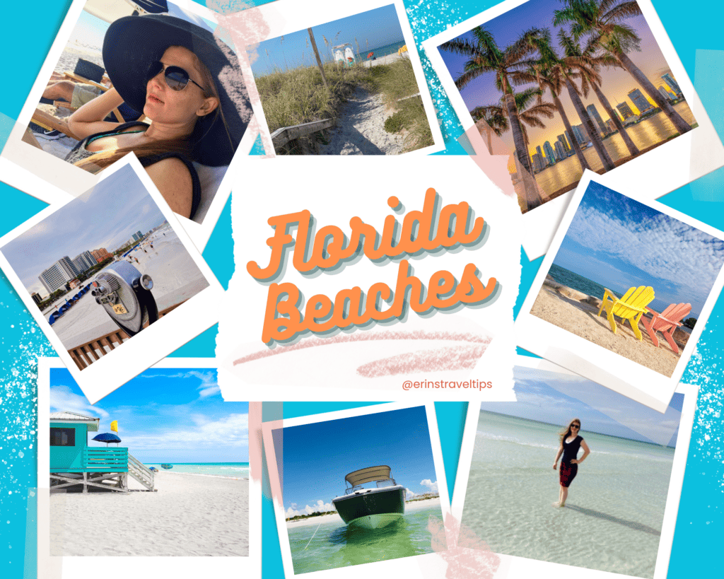 collage of best clear water beaches in Florida and a couple pictures of Erin at the beach