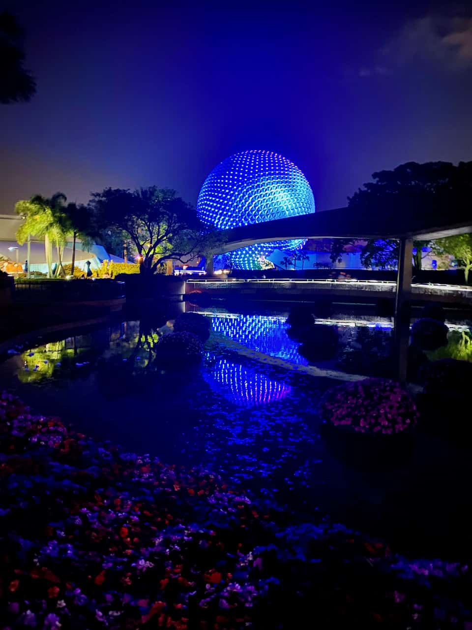 epcot globe lit up at night