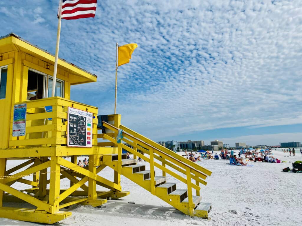 Siesta Key and yellow lifeguard station