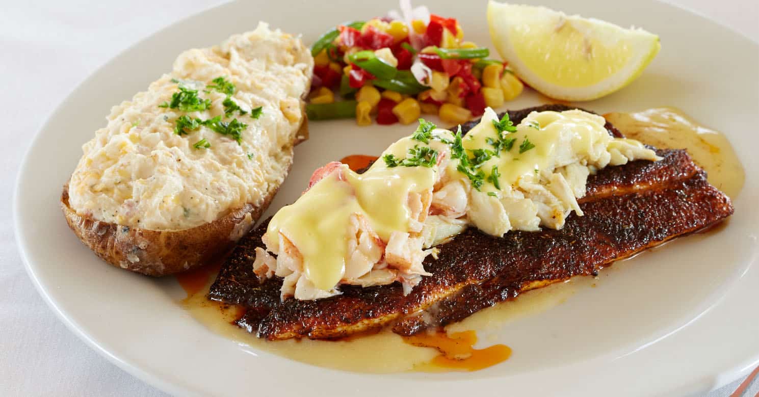 red snapper with crapmeat and twice baked potato