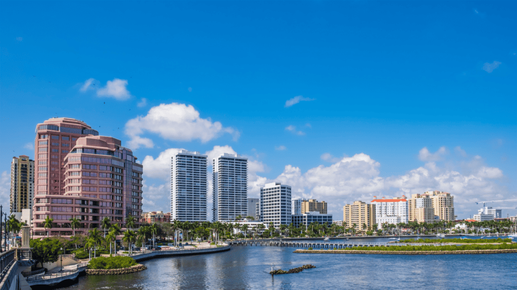 Downtown West Palm Beach and intercoastal waterway