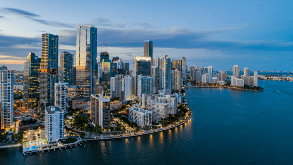 Miami, Florida nighttime skyline