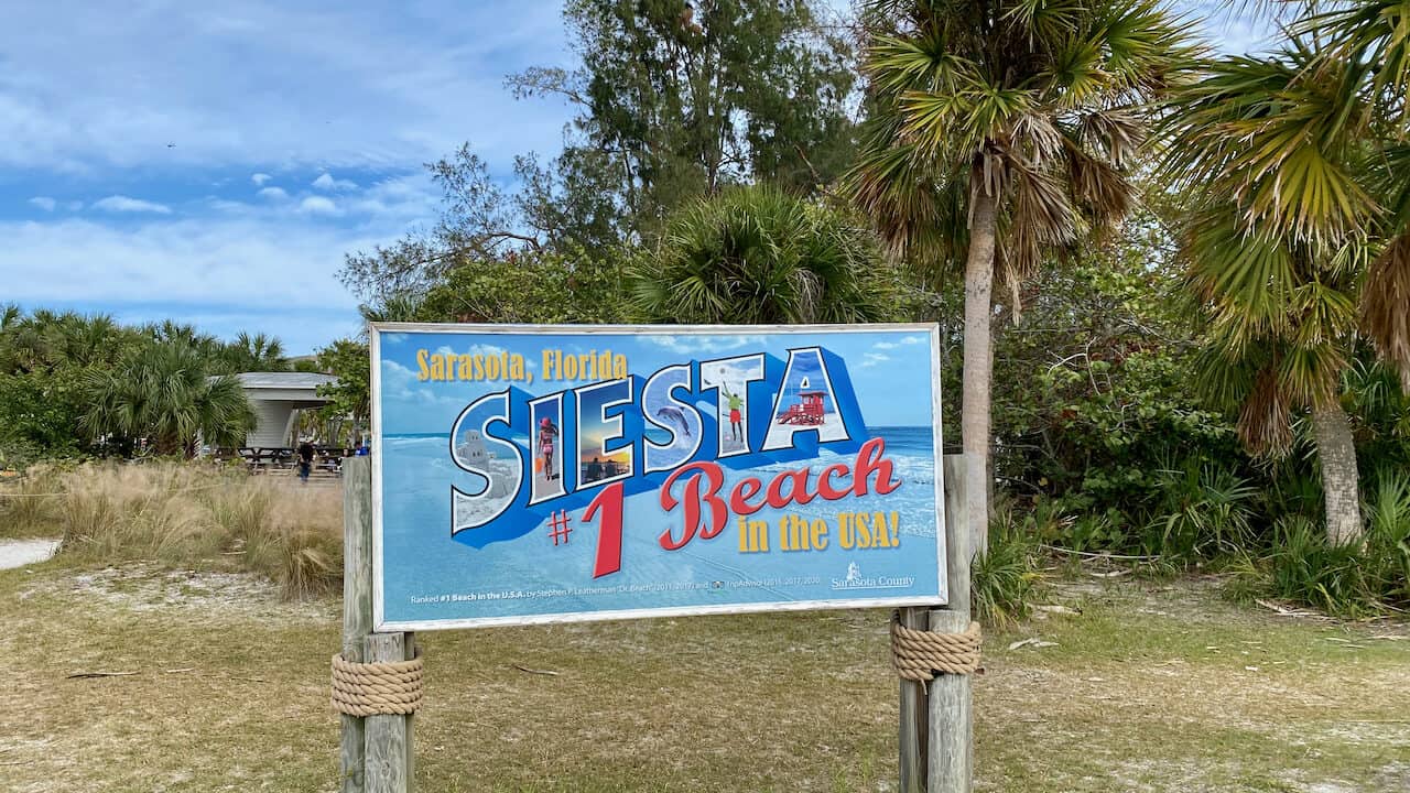 Siesta Key Beach sign located at the beach