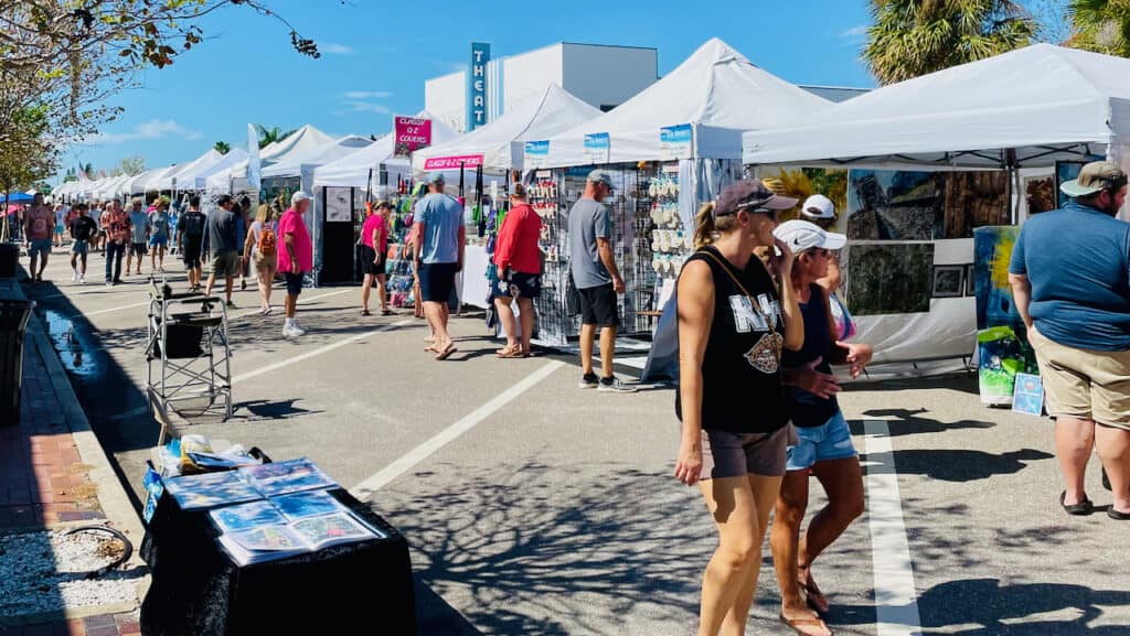 Corey Avenue shops in St Pete Beach showing their Sunday market