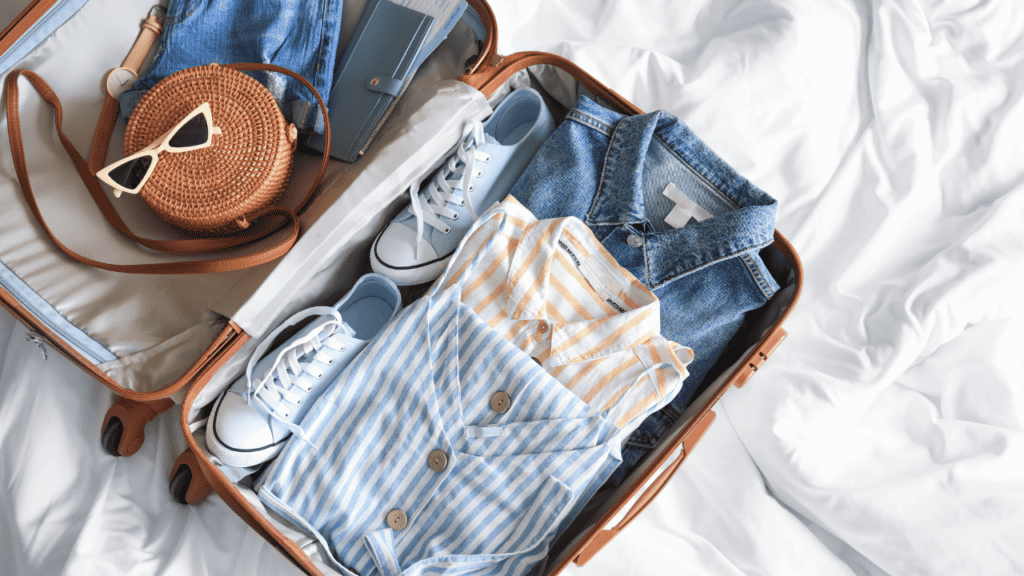 What to Pack for a Florida Vacation showing a suitcase with clothes and sunglasses